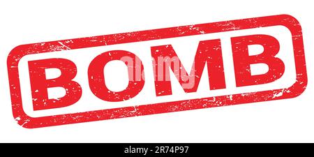 BOMB text written on red rectangle stamp sign. Stock Photo