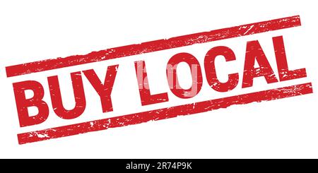 BUY LOCAL text written on red rectangle stamp sign. Stock Photo