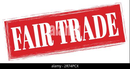 FAIR TRADE text written on red rectangle stamp sign. Stock Photo