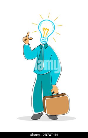 illustration of businessman with electric bulb head on white background Stock Vector