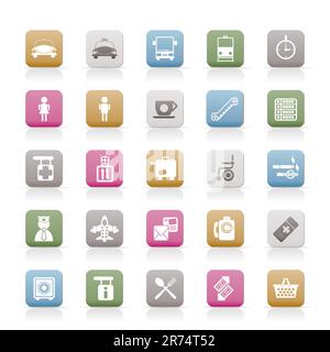 Airport, travel and transportation icons -  vector icon set Stock Vector