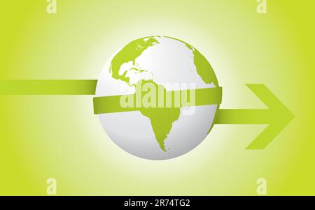 A globe wrapped around by an arrow, in green. Editable vector illustration. Stock Vector