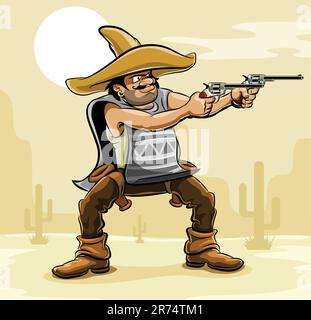 mexican bandit with gun in prairie vector illustration Stock Vector