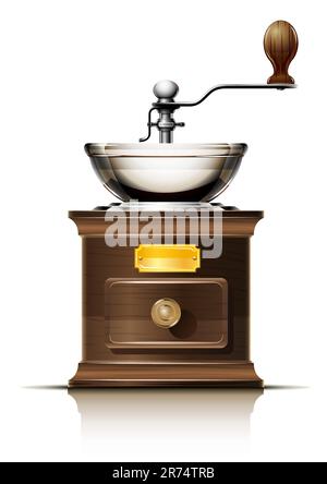 classic coffee grinder in wooden case vector illustration isolated on white background Stock Vector