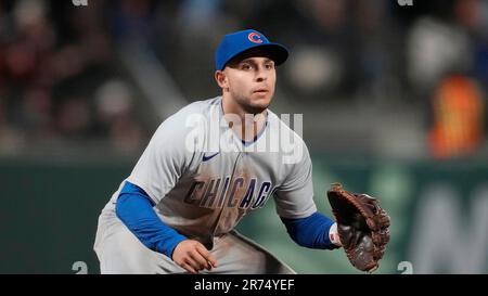 Seattle Mariners second baseman Kolten Wong tags out Chicago Cubs' Nick  Madrigal during the sixth inning of a baseball game in Chicago, Tuesday,  April 11, 2023. (AP Photo/Nam Y. Huh Stock Photo 