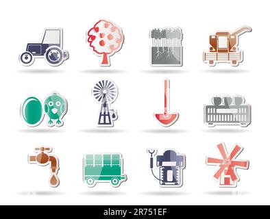 farming industry and farming tools icons - vector icon set Stock Vector