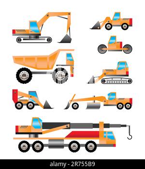 different types of trucks and  excavators icons - Vector icon set Stock Vector