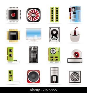 Computer performance and equipment icons - vector icon set Stock Vector