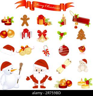Christmas elements isolated on a white. Vector illustration. Stock Vector