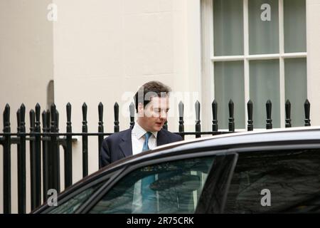 Chancellor George Osbourne leaves number 11 downing street after an hour long meeting with Mayor Boris Johnson Stock Photo