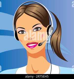 beautiful young woman with headphones - vector illustration Stock Vector