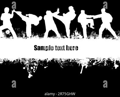 grunge Karate poster on black and white,vector illustration Stock Vector