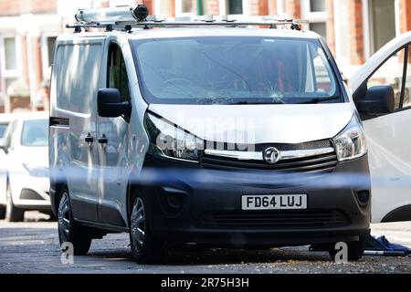 A white van behind a police cordon on the corner of Maples Street and Bentinck Road in Nottingham, as three people have been found dead in the city in what police described as a 'horrific and tragic incident'. A 31-year-old man has been arrested on suspicion of murder after two people were found dead in the street in Ilkeston Road just after 4am on Tuesday. A third man was found dead in Magdala Road, Nottinghamshire Police said. Another three people are in hospital after someone tried to run them over in a van in Milton Street, in what police believe was a connected incident. Picture date: Tue Stock Photo