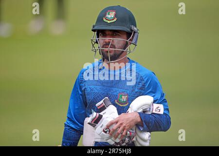 Bangladeshi cricketer Mominul Haque during practice session at the Sher-e-Bangla National Cricket Stadium (SBNCS) ahead of the alone Test Match agains Stock Photo