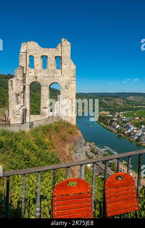 Grevenburg Ruin above Traben-Trabach, Moselle Valley, Moselle, Rhineland-Palatinate, Germany Stock Photo