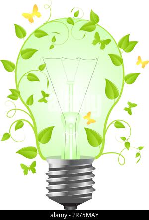 Tungsten light bulb with plant. Isolated on white background. Vector illustration. Stock Vector
