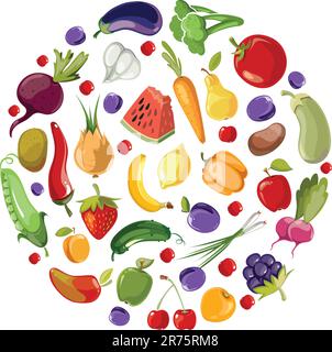 Fruit and vegetables food icons in circle design vector Stock Vector