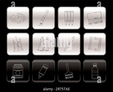 painter, drawing and painting icons -  vector icon set Stock Vector