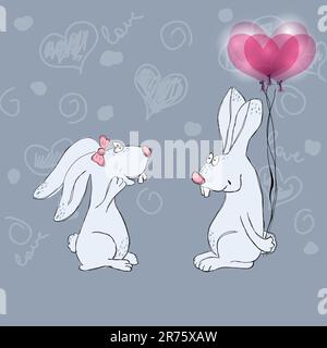 Hand drawn picture with funny rabbits Stock Vector