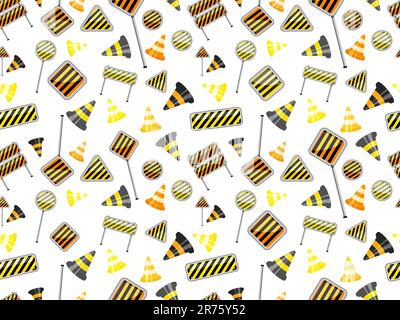 seamless pattern of road sign on white backdrop Stock Vector