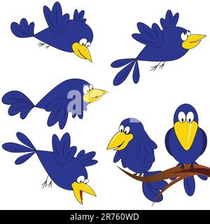 Cute bird are flying in different poses. Vector illustration.  Element for design. Stock Vector