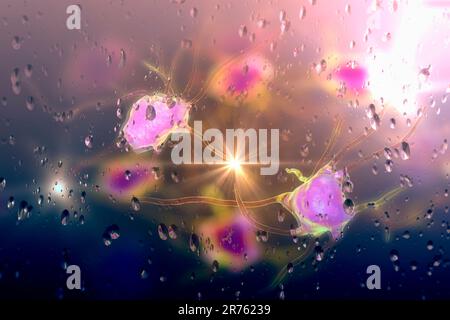 Neurons in dementia, conceptual computer illustration. Destruction of neurons and neuronal networks. Stock Photo