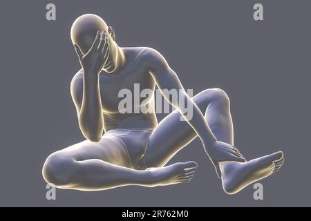 Male body in unhappy frustrated pose, conceptual computer illustration. Concept of painful feelings in body, bad feeling, frustration, depression, lon Stock Photo