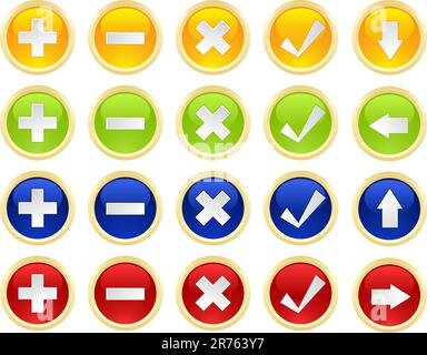 Set buttons: add, exclude, check, delete, accept, arrows. Stock Vector
