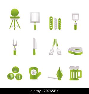 picnic, barbecue and grill icons - vector icon set Stock Vector