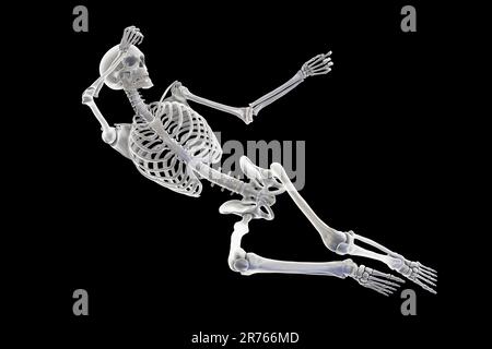Human skeleton in a bad feeling unconsciousness position, conceptual computer illustration. Stock Photo