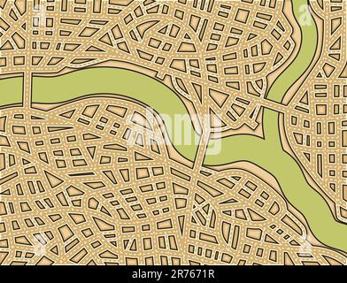 Editable vector illustration of a generic street map with no names Stock Vector