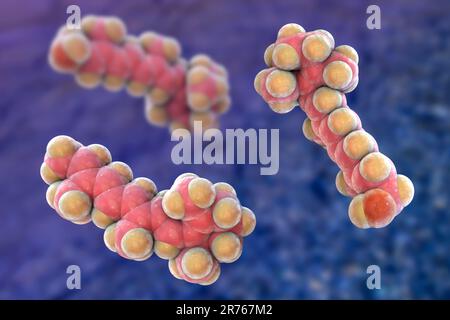 Vitamin A, molecular model. This is retinol, a form of vitamin A, a vitamin that is needed by the retina of the eye. Stock Photo