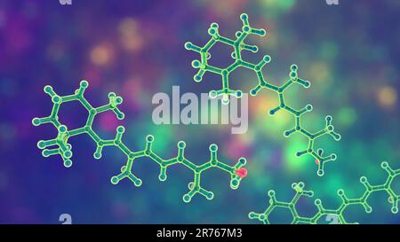 Vitamin A, molecular model. This is retinol, a form of vitamin A, a vitamin that is needed by the retina of the eye. Stock Photo