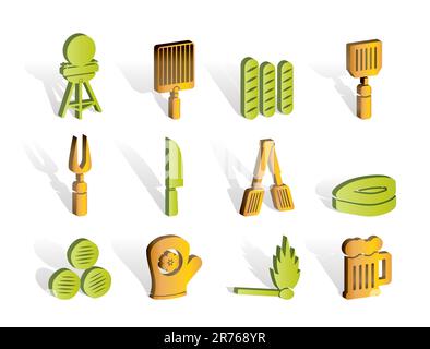 picnic, barbecue and grill icons - vector icon set Stock Vector