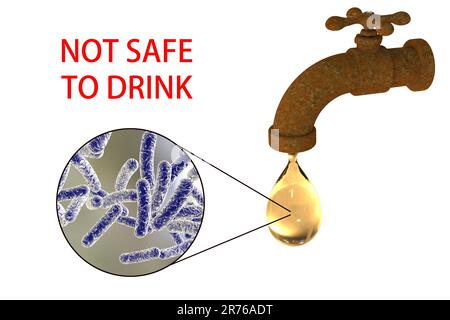 Safety of drinking water, conceptual image showing microbes in a drop of tap water. Stock Photo