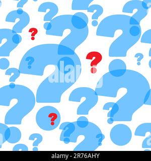 Abstract background with red and transparent blue question marks. Seamless pattern for your design. Vector illustration. Stock Vector
