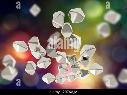 Titanium dioxide nanoparticles, computer illustration. TiO2 nanoparticles have shape of hexagonal crystals, they are used in medicine, chemistry, cosm Stock Photo