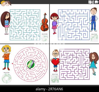 Labyrinth maze game set for children. Second level puzzle