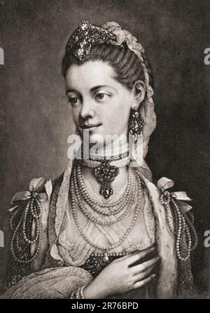Charlotte of Mecklenburg-Strelitz, 1744 – 1818.  Queen of Great Britain and Ireland as the wife of King George III.  From Mezzotints, published 1904. Stock Photo