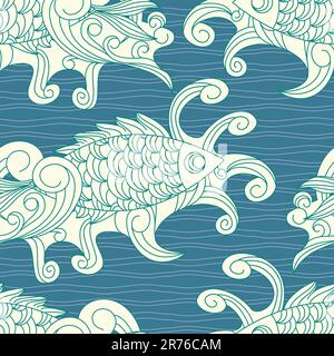 vector seamless pattern with koi  carp fishes. clipping mask Stock Vector