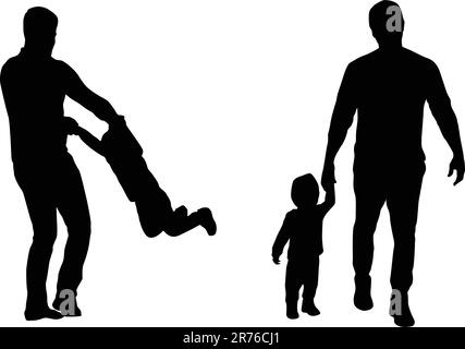 Father son play together silhouette vector Stock Vector
