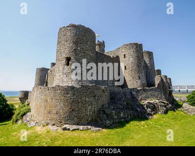 Harlech Castle built by Edward I in 1209 on a rocky crag overlooking Tremadoc Bay but now some way inland - Gwynedd Wales UK Stock Photo