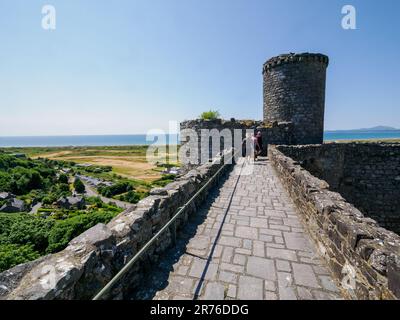 Harlech Castle built by Edward I in 1209 on a rocky crag overlooking Tremadoc Bay but now some way inland - Gwynedd Wales UK Stock Photo