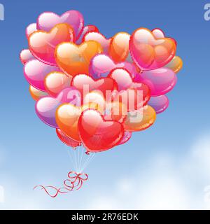 Colorful Heart Shaped Balloons in the sky Stock Vector