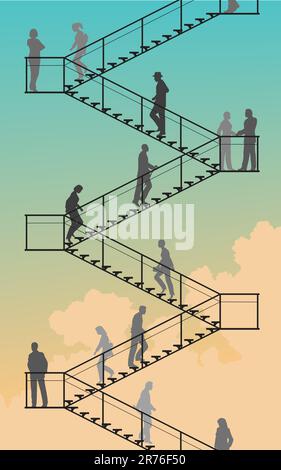 Businessman Climb Up Stairs Silhouette. Vector Illustration Stock 