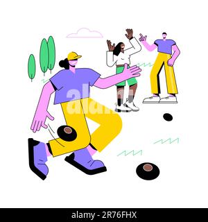 Bocce court isolated cartoon vector illustrations. Group of smiling friends play bocce ball on the court, hipster people have fun in the city park, sport leisure time vector cartoon. Stock Vector