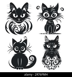 Set of black cats. vector illustration. EPS 10 Stock Vector