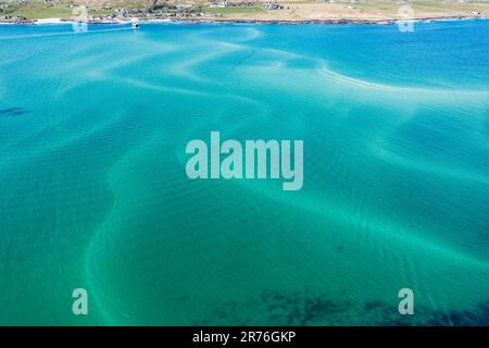 Aerial view, strait between Fionnphort and Iona island, ferry to Iona Abbey, Scotland, UK Stock Photo