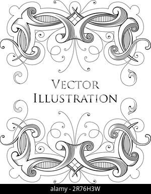 Illustration of vintage floral frame in black and white. Stock Vector