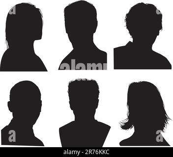 set of silhouettes of heads, highly detailed in black Stock Vector